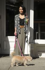 VANESSA HUDGENS Walks Her Dog Out in Soho