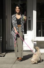 VANESSA HUDGENS Walks Her Dog Out in Soho