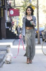 VANESSA HUDGENS Walks Her Dog Out in Soho