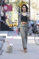VANESSA HUDGENS Walks Her Dog Out in Soho