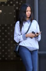 ZOE SALDANA Out and About in Hollywood 04/26/2015