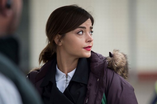 JENNA-LOUSIE COLEMAN on the Set of Doctor Who in Cardiff