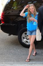 AMANDA SEYFRIED in Jeans Shorts Arriving at Her Hotel in New York 05/04/2015