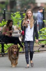 AMANDA SEYFRIED Out with Her Dog Finn in New York 05/18/2015