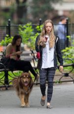 AMANDA SEYFRIED Out with Her Dog Finn in New York 05/18/2015