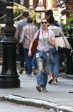 ANNE HATHAWAY in Ripped Jeans Out and About in Manhattan 05/08/2015
