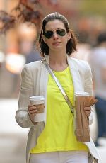 ANNE HATHAWAY Out for Morning Coffee Run in New York 05/03/2015