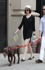 ANNE HATHAWAY Walks Her Dog Out in New York 05/17/2015