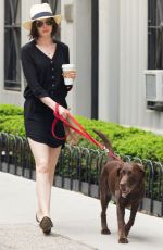 ANNE HATHAWAY Walks Her Dog Out in New York 05/17/2015