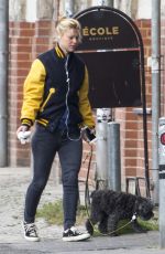 CLAIRE DANES Walks Her Dog Out in Berlin 05/27/2015