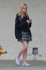 ELLE FANNING in Plaid Skirt Out and About in Studio City