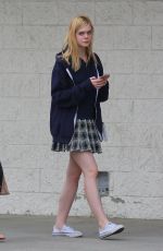 ELLE FANNING in Plaid Skirt Out and About in Studio City