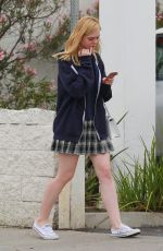 ELLE FANNING in Plaid Skirt Out and About in Studio City