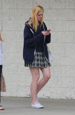 ELLE FANNING in Plaid Skirt Out and About in Studio City