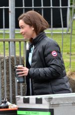 EMILIA CLARKE on the Set of Me Before You in Wales 05/18/2015