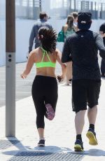 JESSICA LOWNDES in Tank Top and Leggings Jogging in Cannes