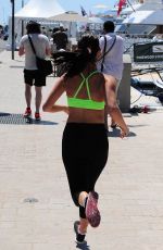 JESSICA LOWNDES in Tank Top and Leggings Jogging in Cannes