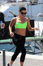 JESSICA LOWNDES in Tank Top and Leggings Jogging in Cannes
