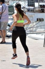 JESSICA LOWNDES in Tank Top and Leggings Jogging in Cannes