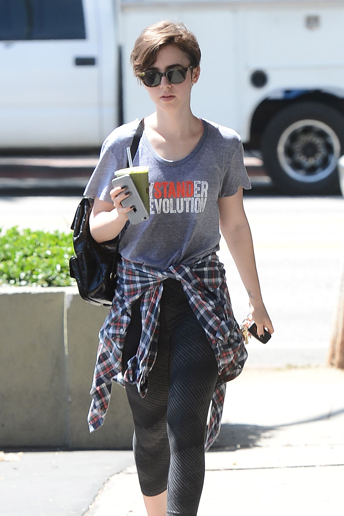 LILY COLLINS in Leggings Out and About in Los Angeles 05/01/2015 ...