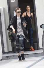 LILY COLLINS Leaves a Gym in West Hollywood 05/15/2015
