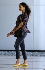 ZOE SALDANA Out and About in Century City 05/04/2015