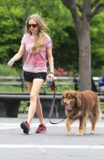 AMANDA SEYFRIED Walks Her Dog Finn Out in New York 06/16/2015