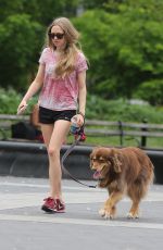 AMANDA SEYFRIED Walks Her Dog Finn Out in New York 06/16/2015