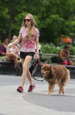 AMANDA SEYFRIED Walks Her Dog Finn Out in New York 06/16/2015