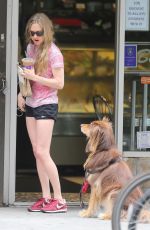 AMANDA SEYFRIED Walks Her Dog Finn Out in New York 06/16/2015