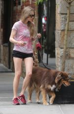 AMANDA SEYFRIED Walks Her Dog Finn Out in New York 06/16/2015