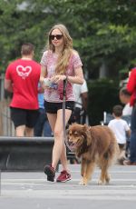 AMANDA SEYFRIED Walks Her Dog Finn Out in New York 06/16/2015