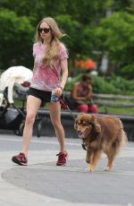 AMANDA SEYFRIED Walks Her Dog Finn Out in New York 06/16/2015