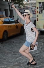 ANNE HATHAWAY in Jeans Shorts Out and About in New York