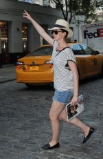 ANNE HATHAWAY in Jeans Shorts Out and About in New York