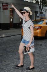 ANNE HATHAWAY in Jeans Shorts Out and About in New York