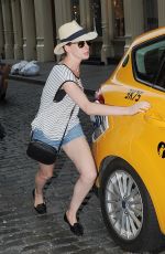 ANNE HATHAWAY in Jeans Shorts Out and About in New York