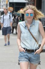 DAKOTA FANNING in Jeans Shorts Out in Soho 06/23/2015