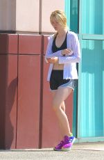 ELLE FANNING in Shorts and Tank Top Heading to a Gym in Studio City 06/30/2015