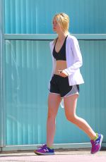 ELLE FANNING in Shorts and Tank Top Heading to a Gym in Studio City 06/30/2015