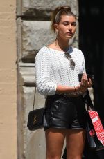 HAILEY BALDWIN in Leather Shorts Out Shopping in New York 06/19/2015