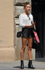 HAILEY BALDWIN in Leather Shorts Out Shopping in New York 06/19/2015