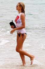 HEIDI KLUM in Wet-shirt and Bikini Bottoms on the Beach in St.Barths