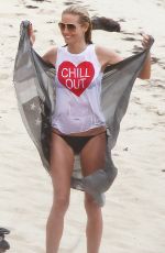 HEIDI KLUM in Wet-shirt and Bikini Bottoms on the Beach in St.Barths