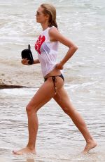 HEIDI KLUM in Wet-shirt and Bikini Bottoms on the Beach in St.Barths