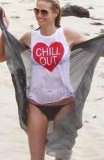 HEIDI KLUM in Wet-shirt and Bikini Bottoms on the Beach in St.Barths