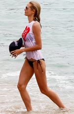 HEIDI KLUM in Wet-shirt and Bikini Bottoms on the Beach in St.Barths