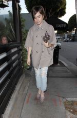 LILY COLLINS Heading to Taste Restaurant in West Hollywood