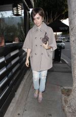 LILY COLLINS Heading to Taste Restaurant in West Hollywood