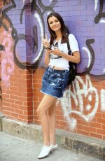 VICTORIA JUSTICE in Jeans Skirt Out in New York 06/11/2015